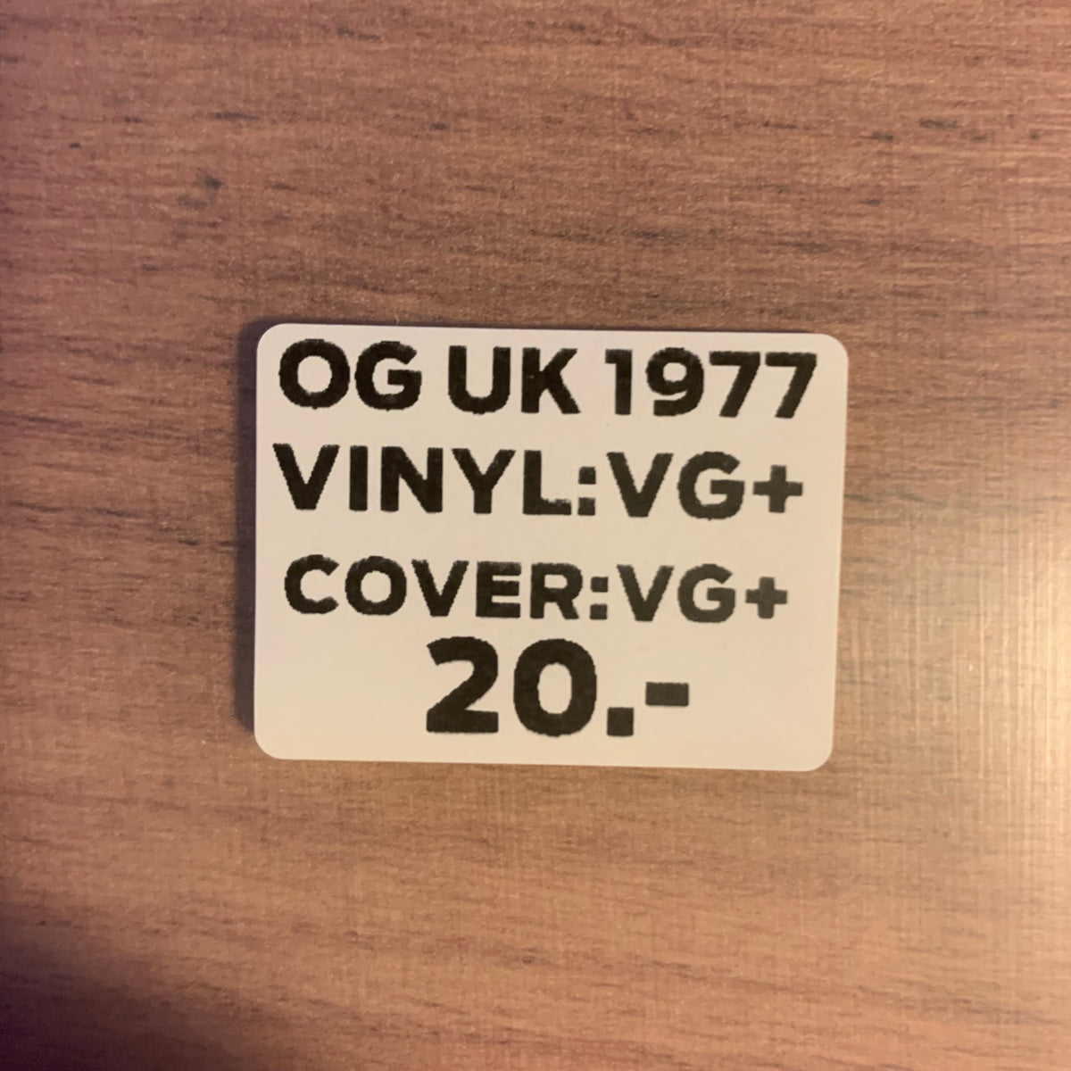 Étiquette OG UK 1977 VG+/VG+ 20 CHF