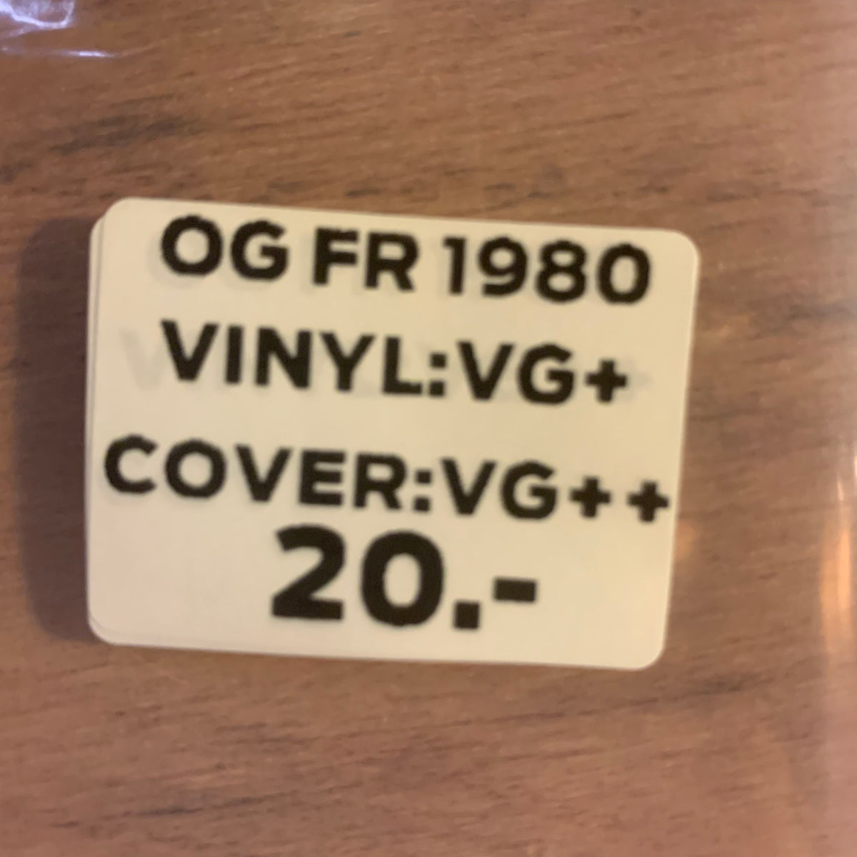 Étiquette état et prix : disque VG+, pochette VG++, 20 CHF