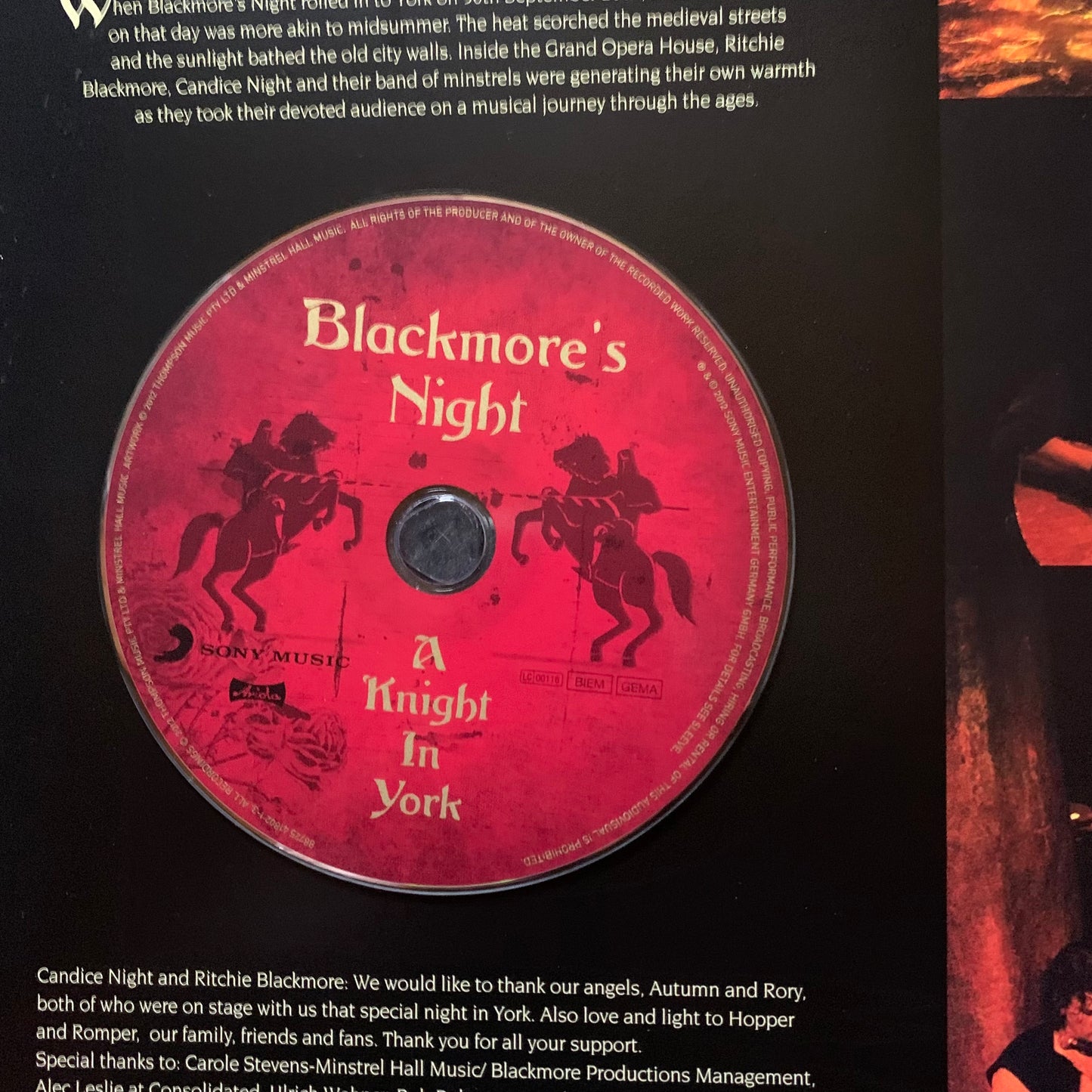 BLACKMORE'S NIGHT – A KNIGHT IN YORK...OG GER 2012...EX/EX