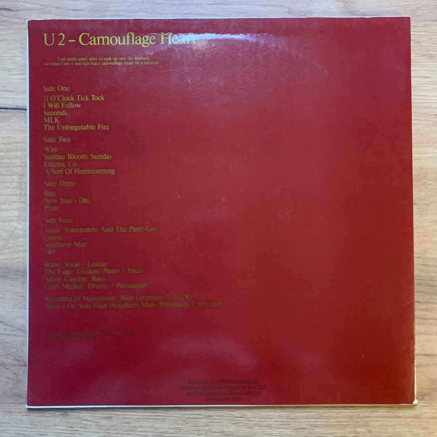 U2 – CAMOUFLAGE HEART...BOOT NL 1985...VG+/VG+ (Copie)