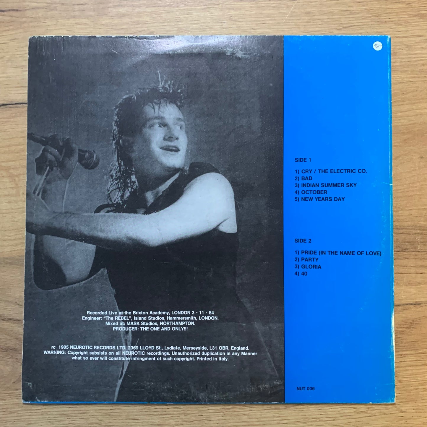 U2 – LIVE AT BRIXTON ACADEMY VOL 2...BOOT UK 1987..VG+/VG+