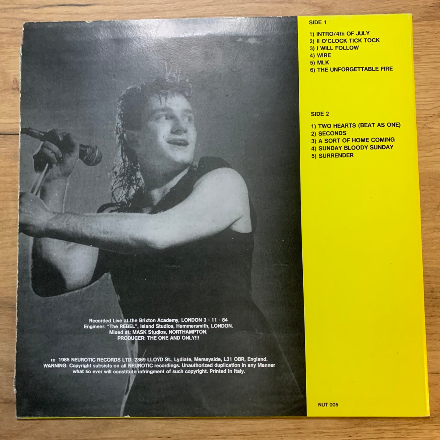 U2 – LIVE AT BRIXTON ACADEMY VOL 1...BOOT UK 1987..VG+/VG+ (Copie) (Copie)