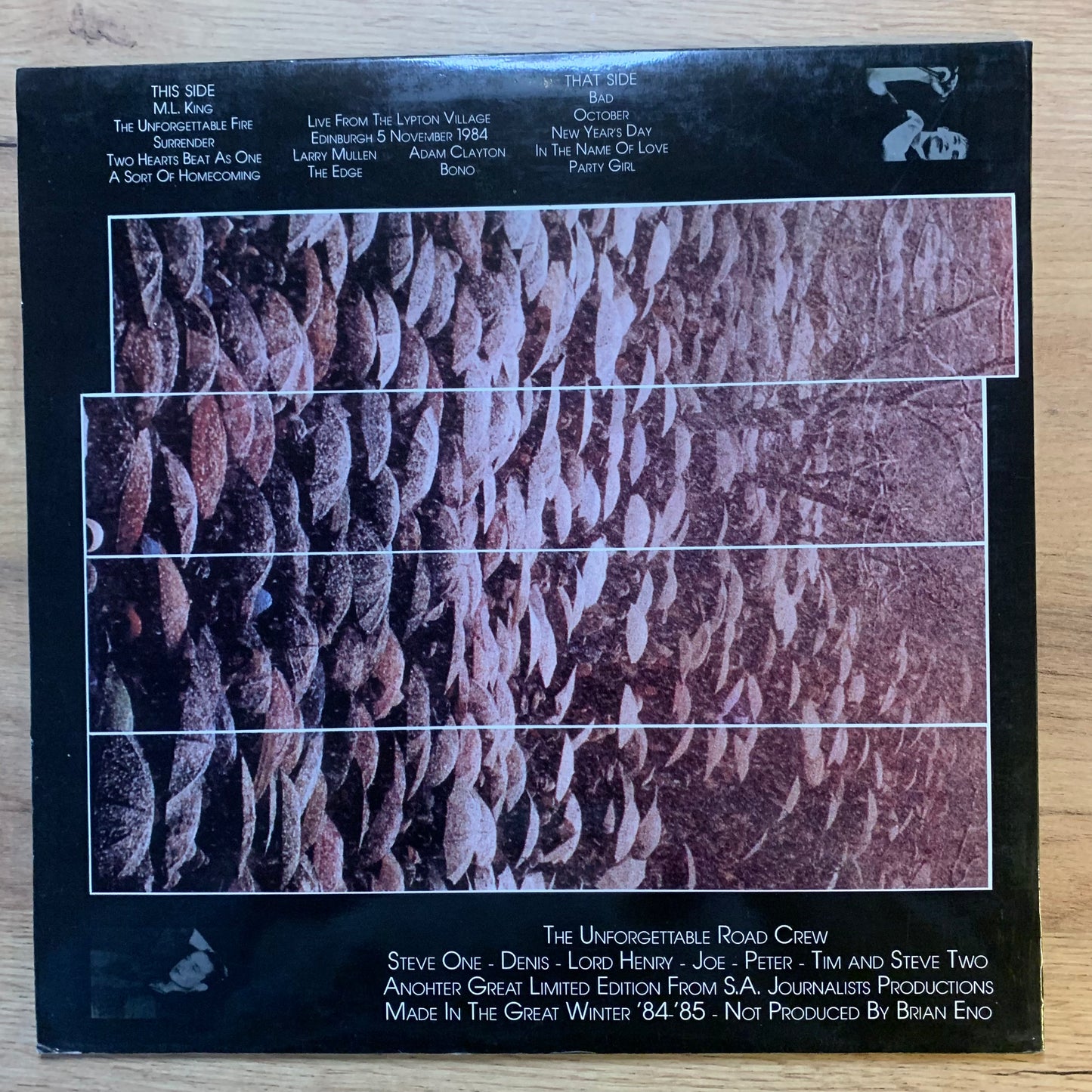 U2 – LIVE FROM THE LYPTON VILLAGE...BOOT UK 1987..VG+/VG+