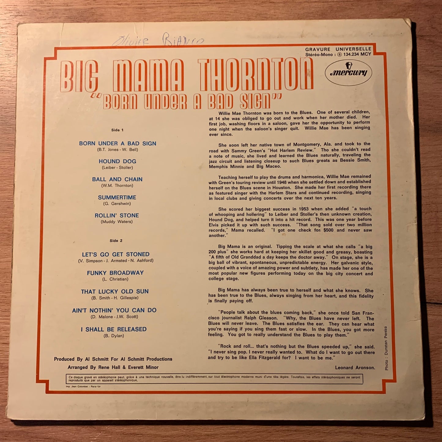 BIG MAMA THORNTON - BORN UNDER...OG FR 1969...VG+/VG+