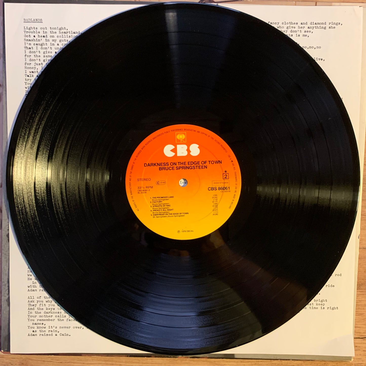 BRUCE SPRINGSTEEN - DARKNESS ON THE EDGE OF TOWN...OG EU 1978...EX/EX