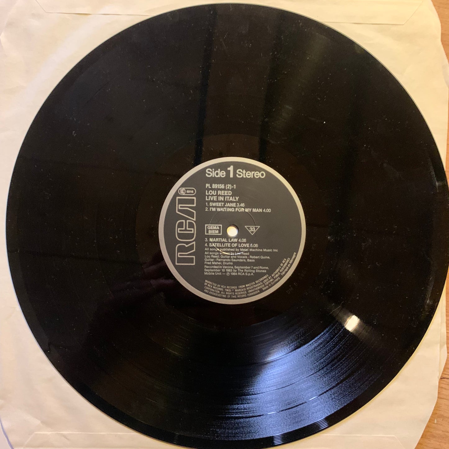 LOU REED - LIVE IN ITALY...OG UK 1984...EX/VG+