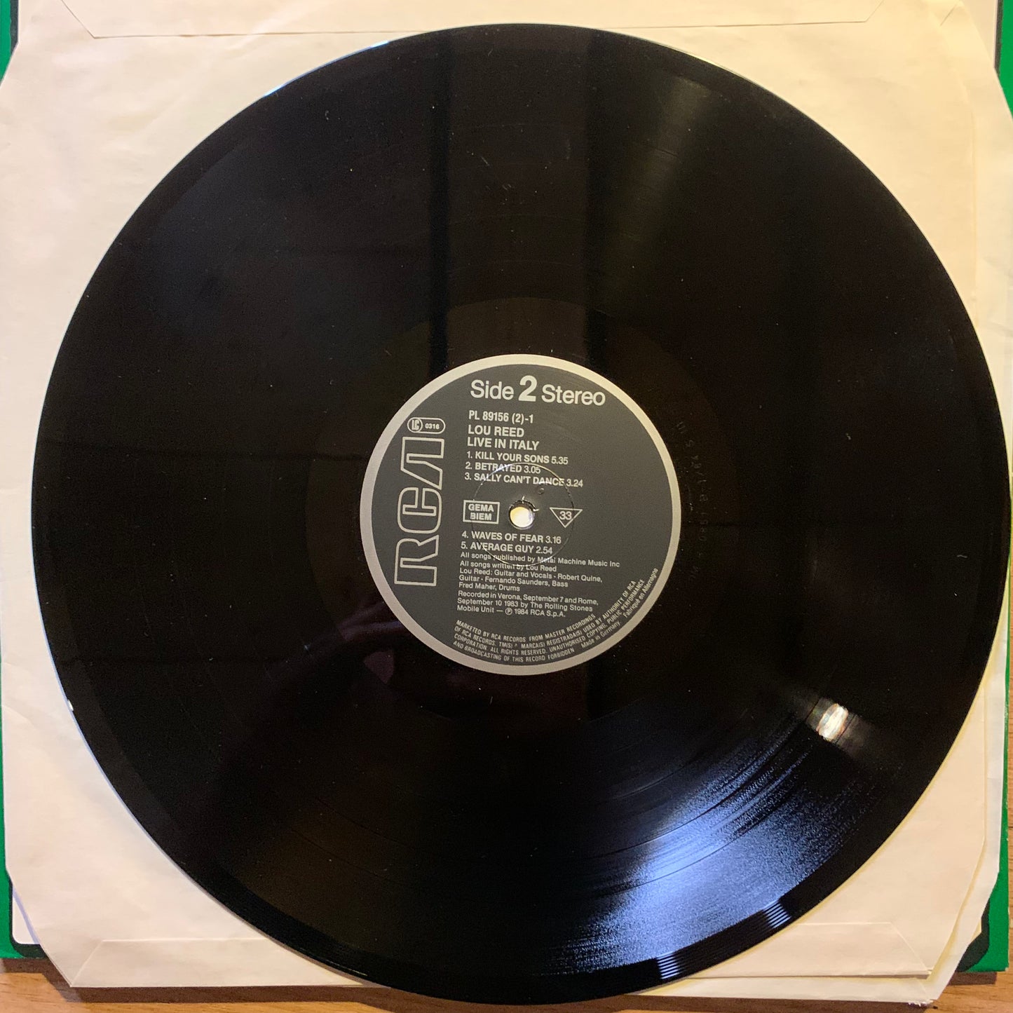 LOU REED - LIVE IN ITALY...OG UK 1984...VG+/VG+