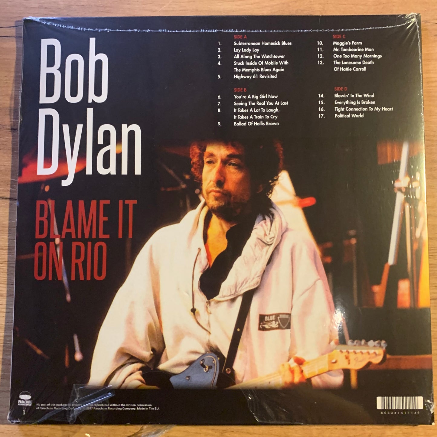 Verso pochette - Bob Dylan Blame It On Rio tracklist 17 titres 4 faces