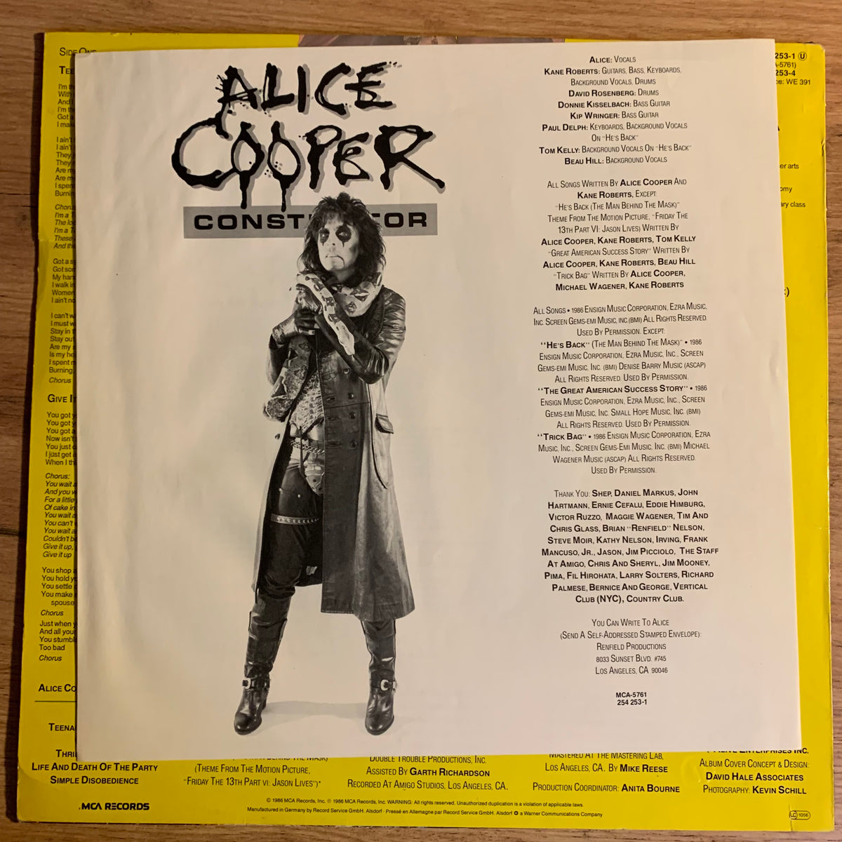 Alice Cooper Constrictor - insert crédits et portrait
