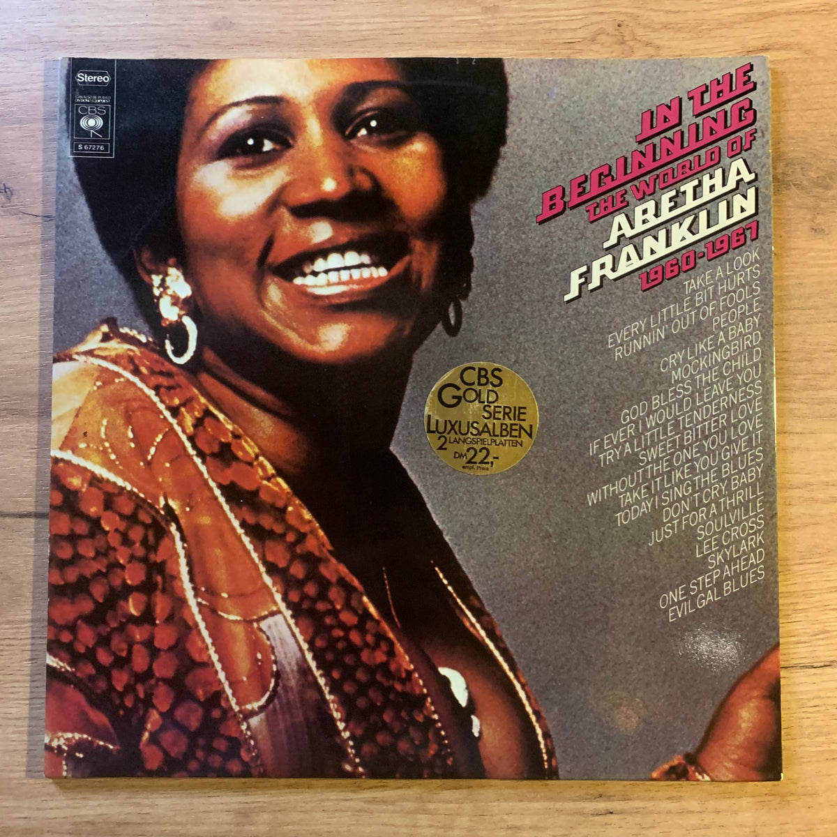 Aretha Franklin In the Beginning : pochette recto et sticker CBS