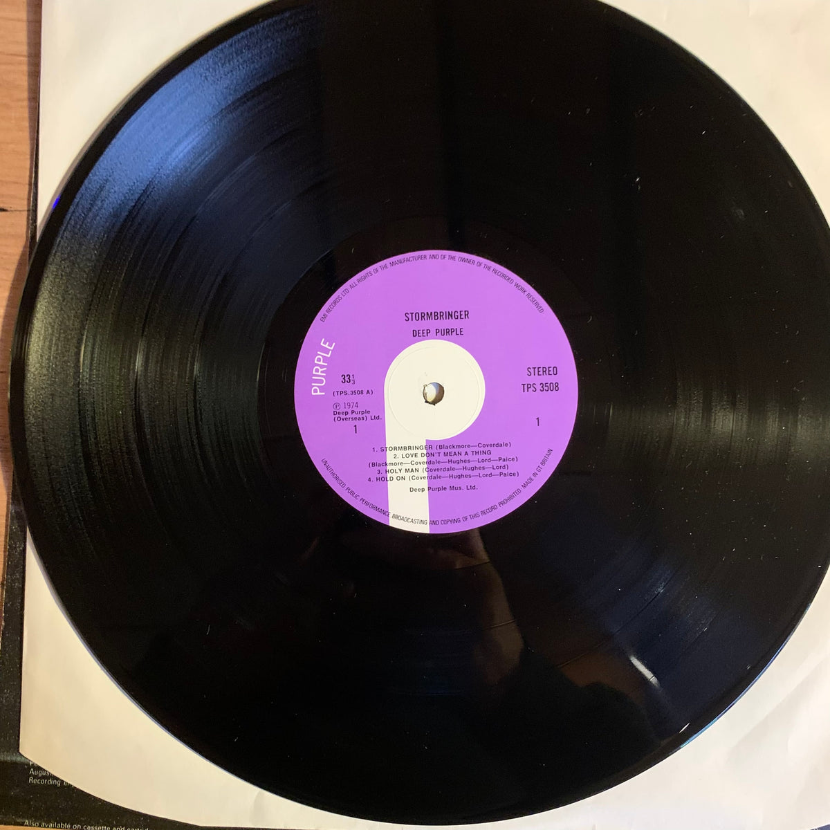 Deep Purple Stormbringer, disque et sous-pochette blanche