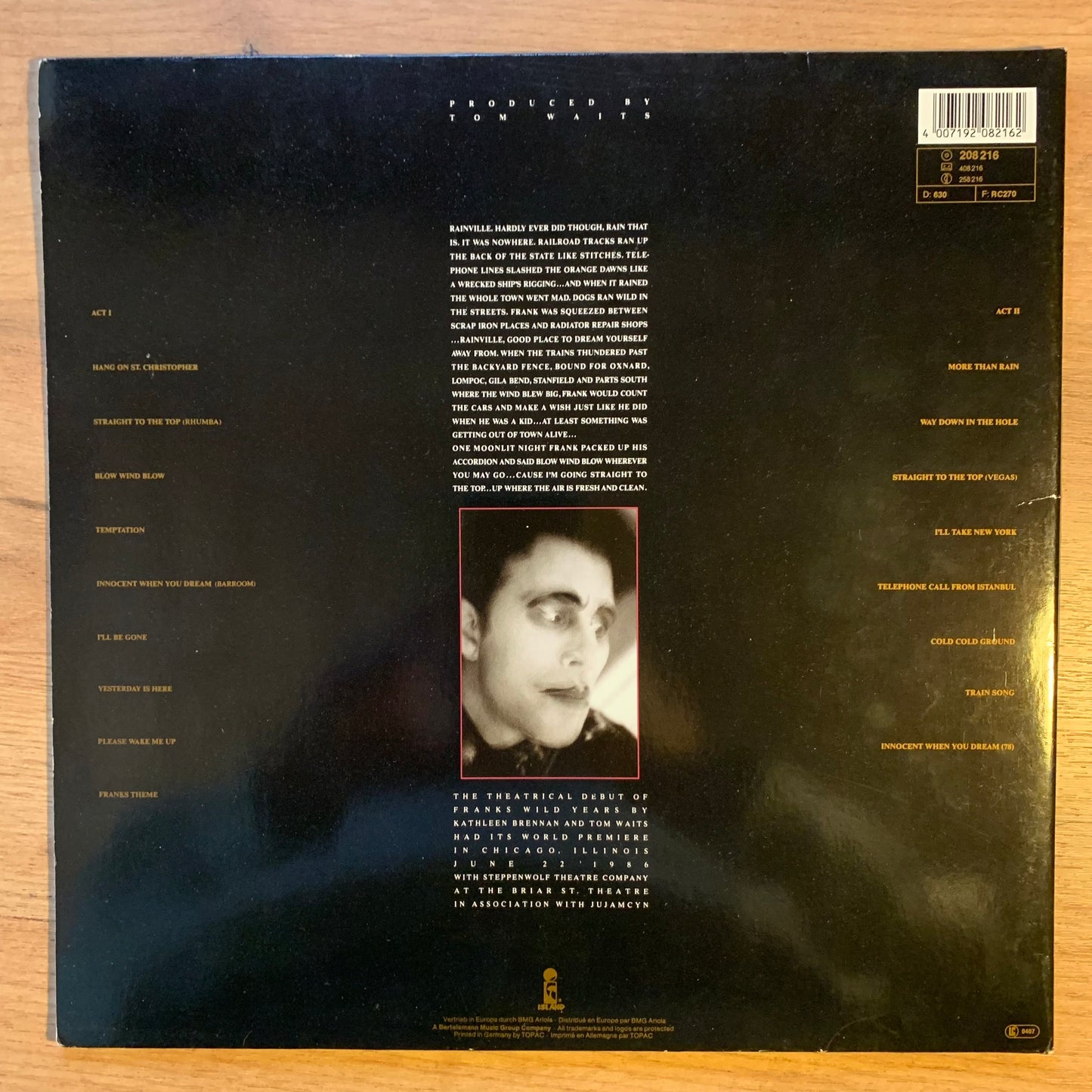 TOM WAITS - FRANKS WILD YEARS...OG EU 1987...VG/VG+