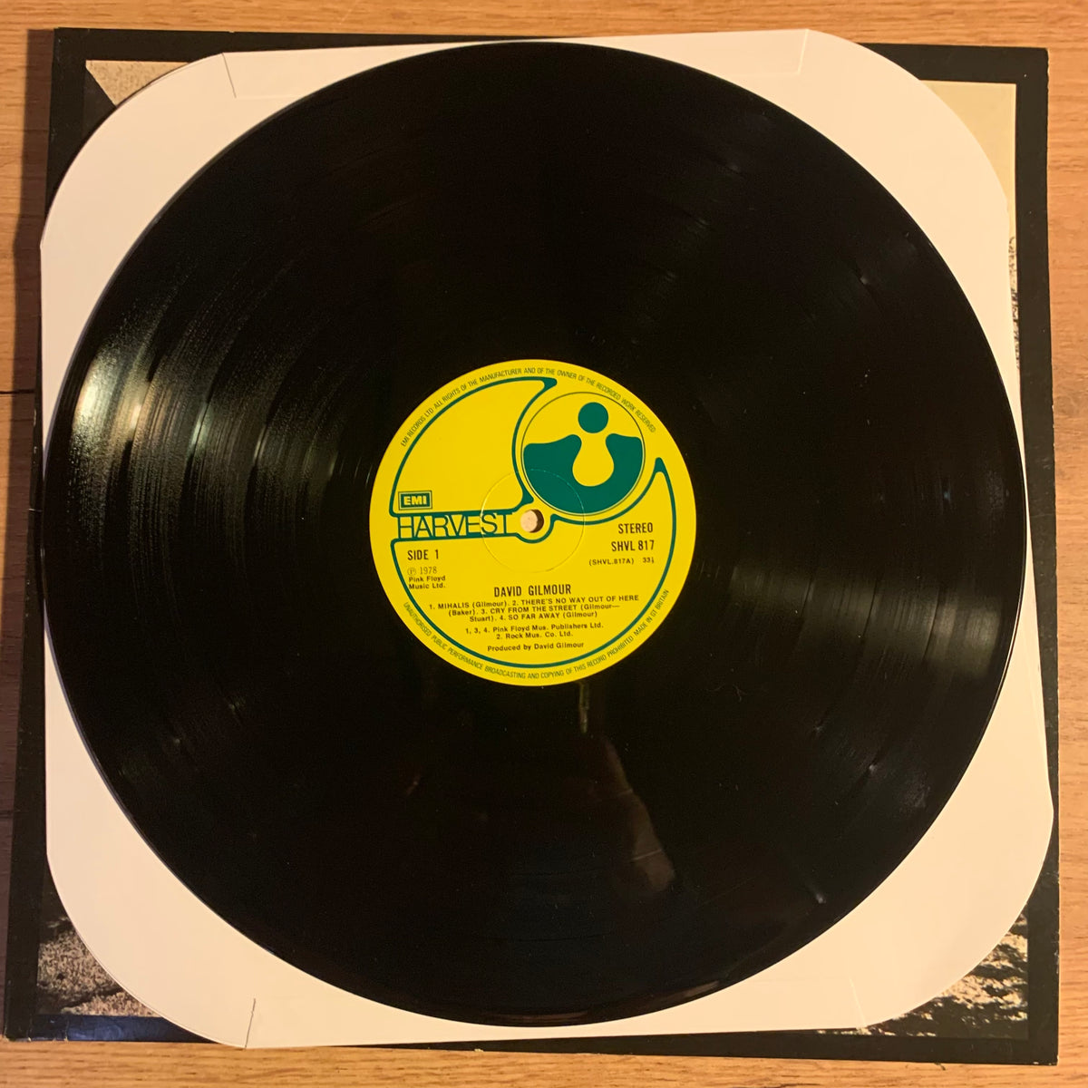 David Gilmour - David Gilmour, disque Harvest SHVL 817