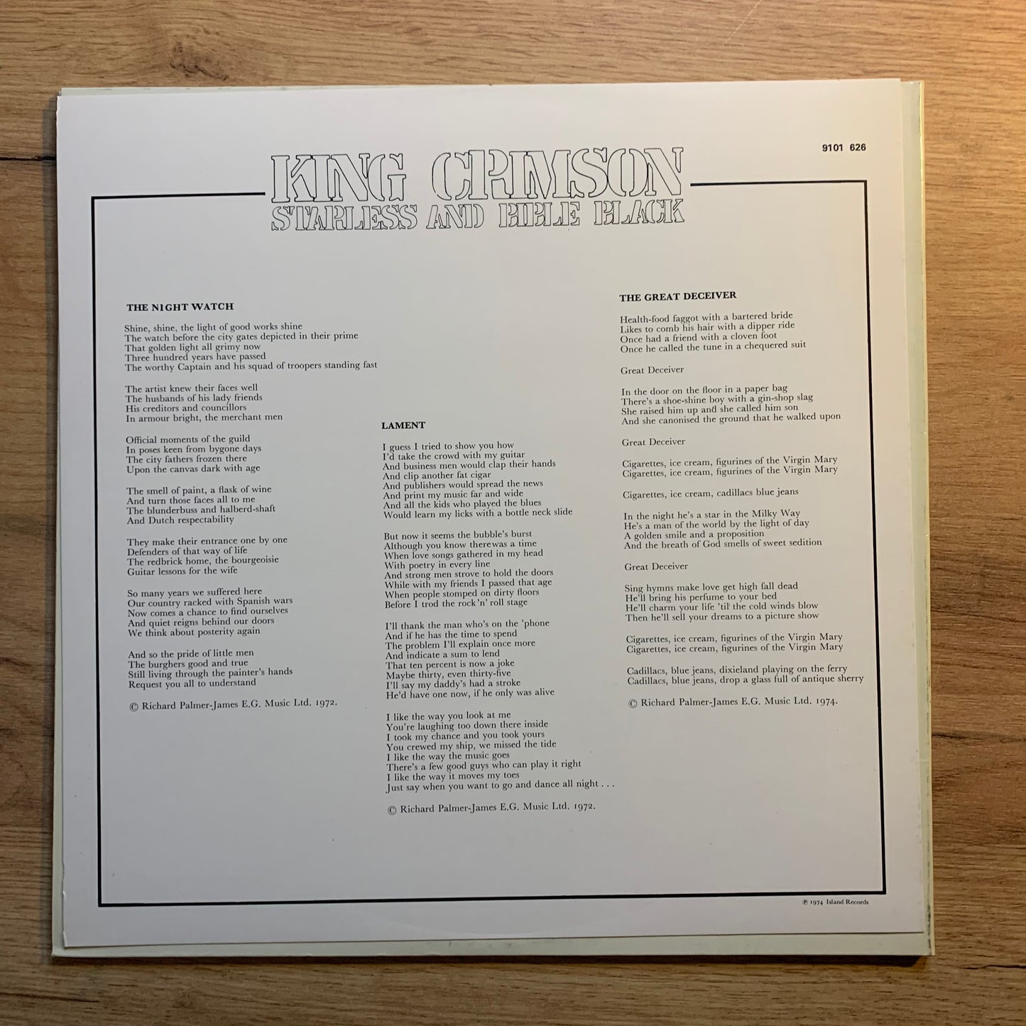 KING CRIMSON - STARLESS AND BIBLE BLACK...OG FR 1974...VG+/VG+