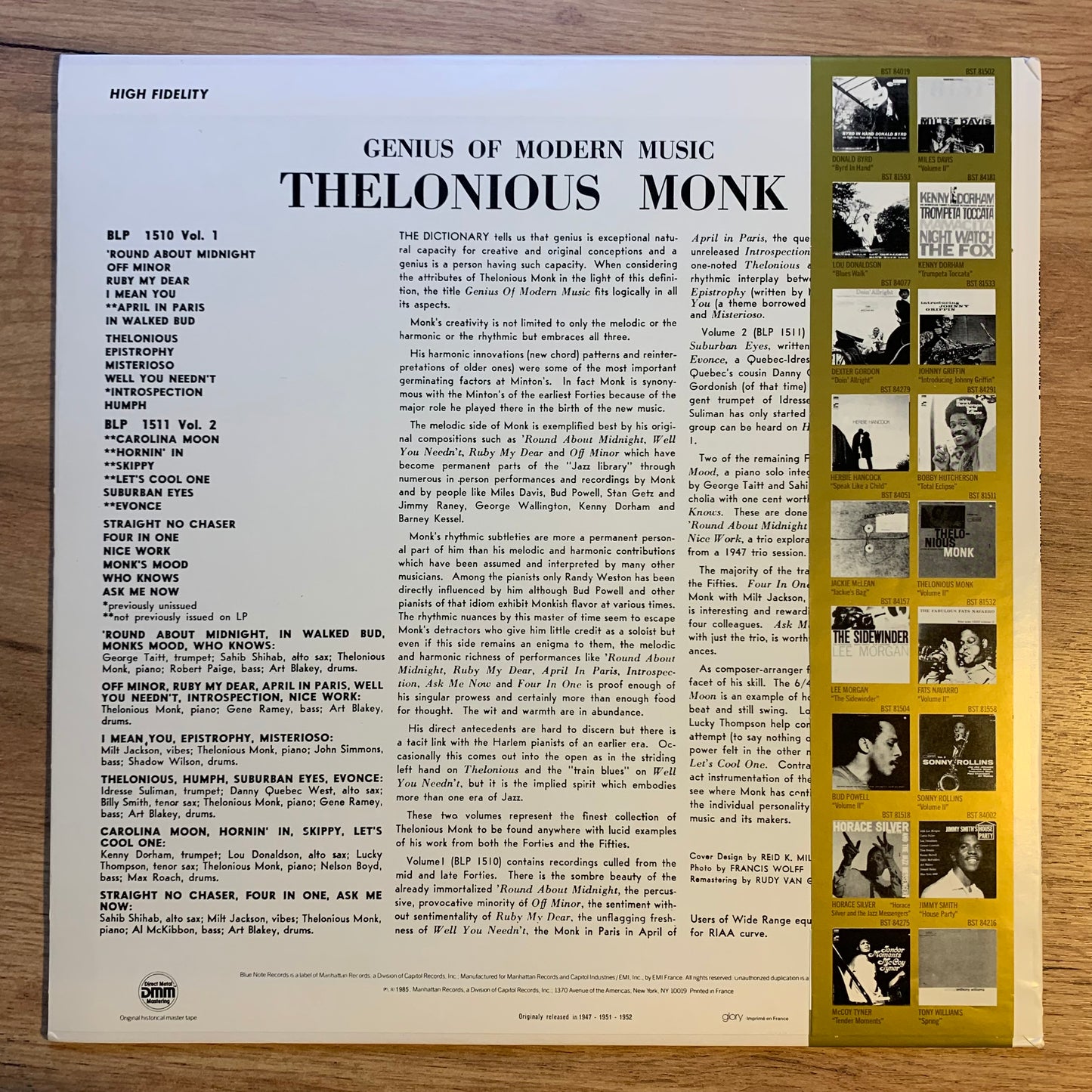 THELONIOUS MONK - GENIUS OF MODERN MUSIC VOL. 2...RE FR 1985...VG+/EX