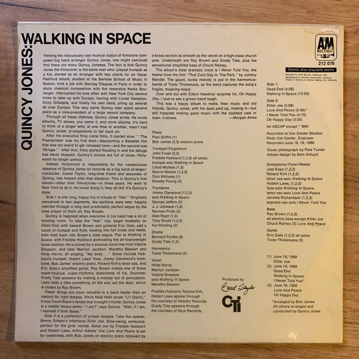 Quincy Jones Walking in Space - pochette verso