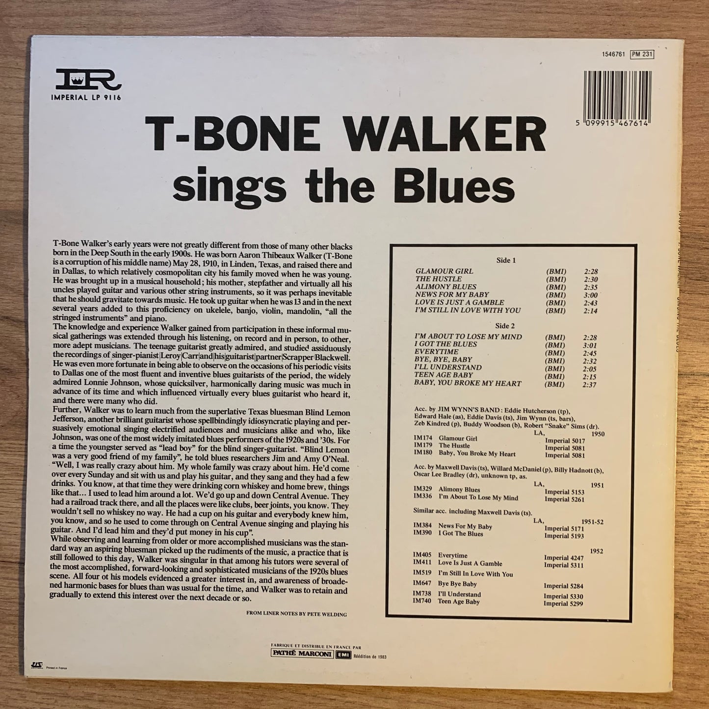 T-BONE WALKER - SINGING THE BLUES...RE FR 1983...VG/VG+