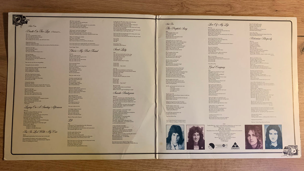 Queen A Night at the Opera, intérieur de la pochette ouvrante