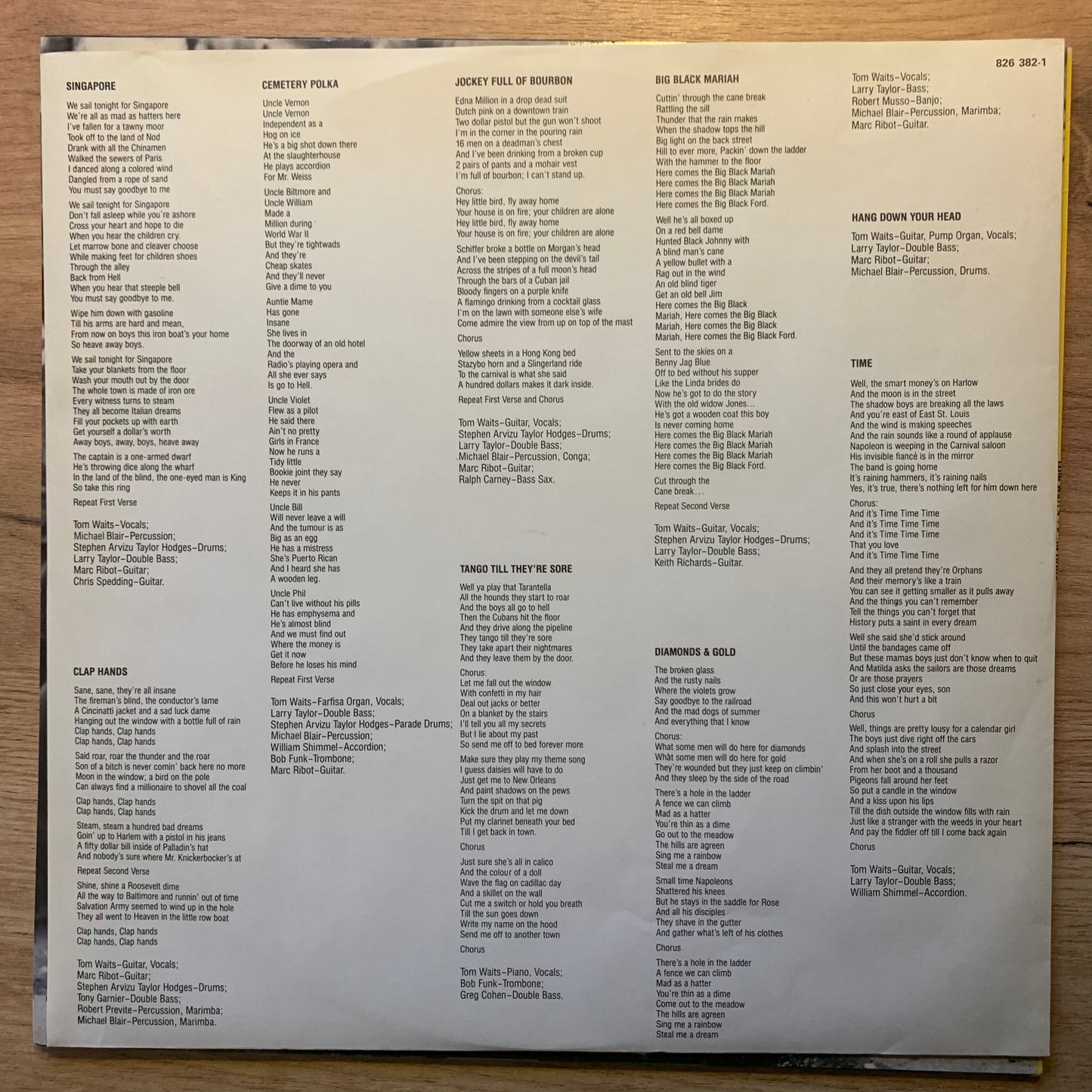 TOM WAITS - RAIN DOGS...OG FR 1985...EX/VG+