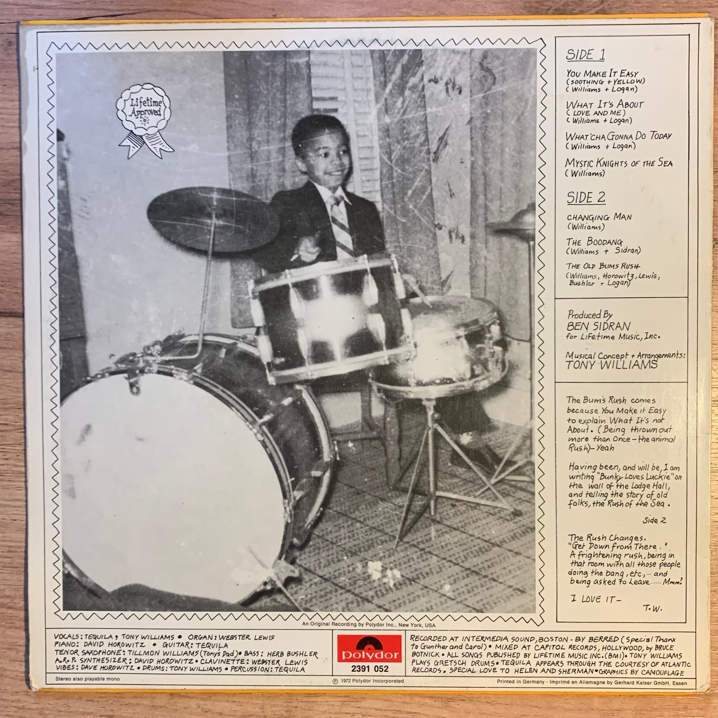 THE TONY WILLIAMS LIFETIME - THE OLD BUM'S RUSH...OG GER 1972...VG++/EX