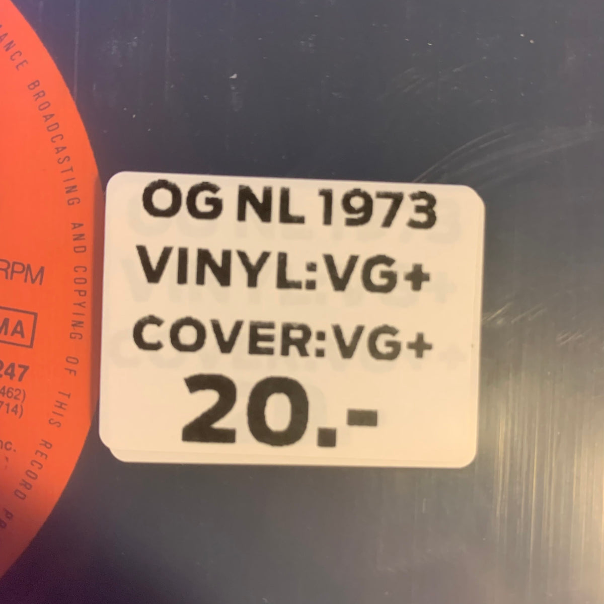 Étiquette OG NL 1973 VG+/VG+ 20 CHF