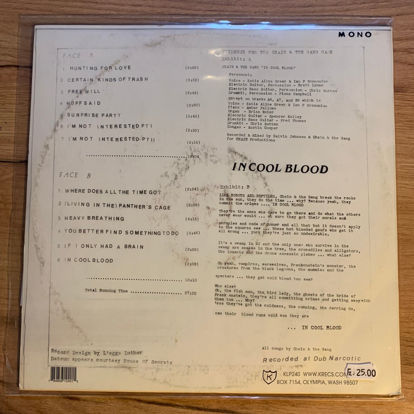 CHAIN & THE GANG - IN COOL BLOOD / LP (OG US 2012 VG++/VG)