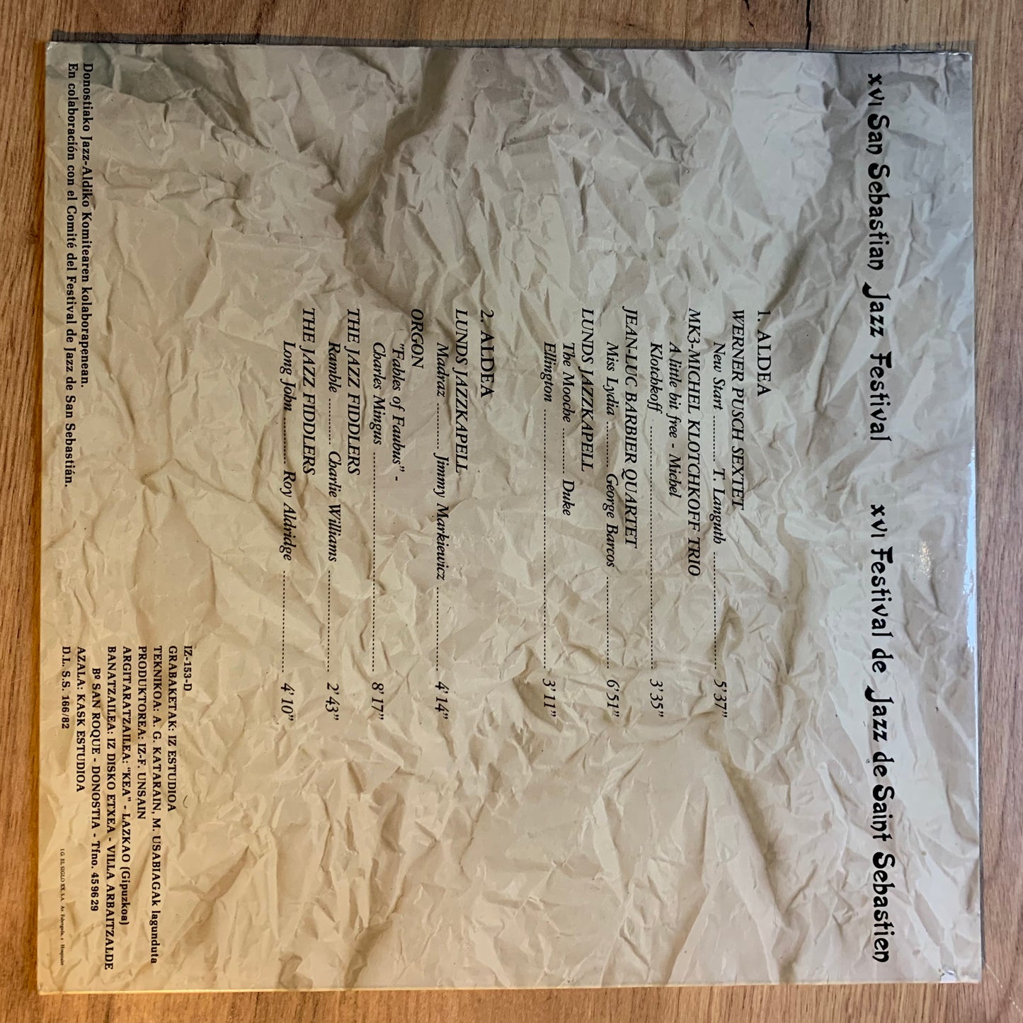 XVI FESTIVAL DE JAZZ DE SAN SEBASTIAN...OG ESP 1982...VG+/VG+
