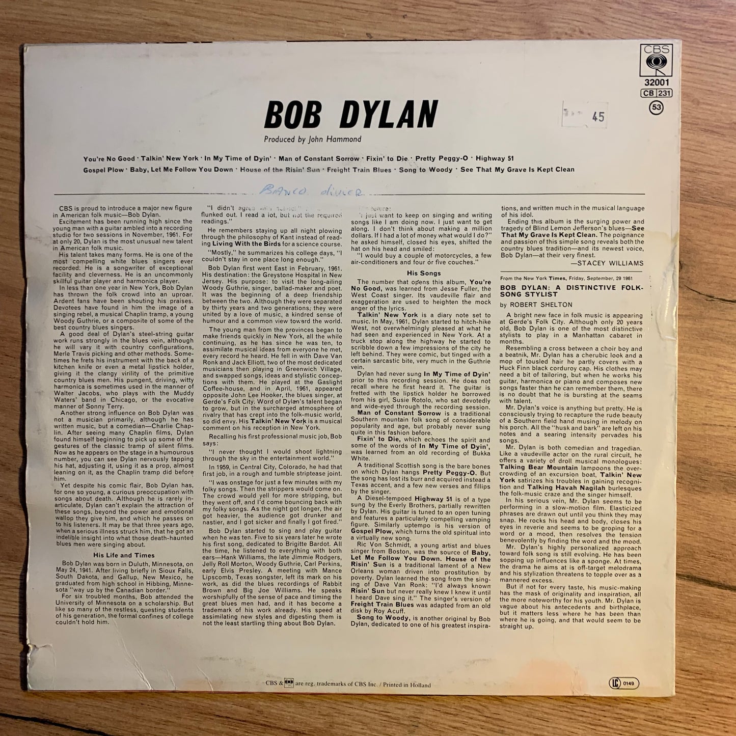 BOB DYLAN - BOB DYLAN...RE EU 1982...VG++/VG+