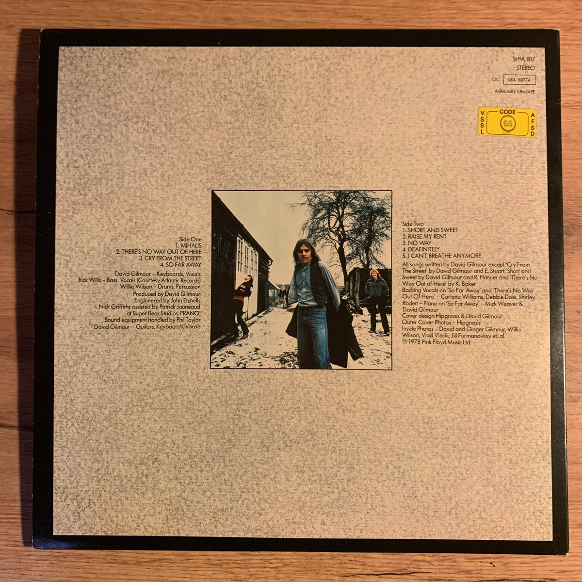 David Gilmour - David Gilmour, pochette verso