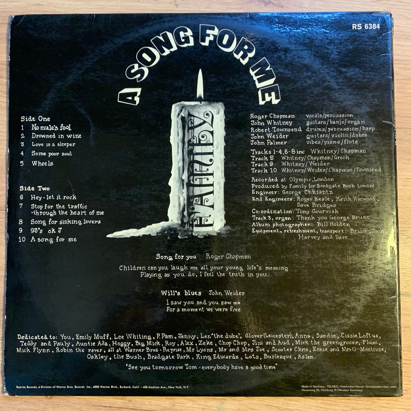 FAMILY - A SONG FOR ME...OG GER 1970...VG/VG