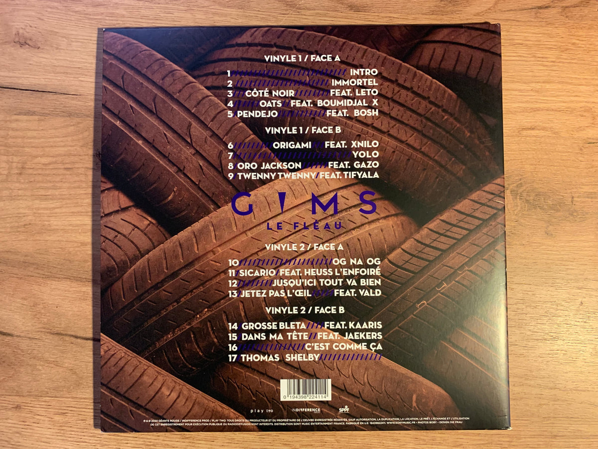 Pochette recto – GIMS Le Fléau, bande de pneus noirs éclairés violet, logo GIMS + Le Fléau en violet