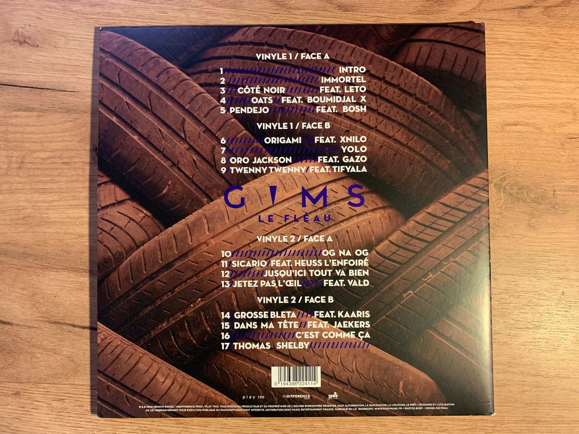 Pochette recto – GIMS Le Fléau, bande de pneus noirs éclairés violet, logo GIMS + Le Fléau en violet