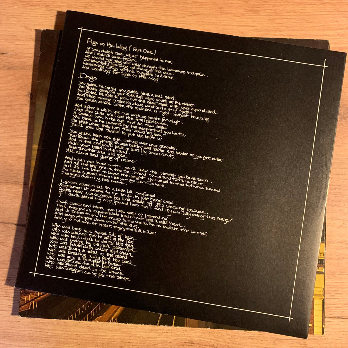Pink Floyd - Animals, sous-pochette imprimée avec paroles