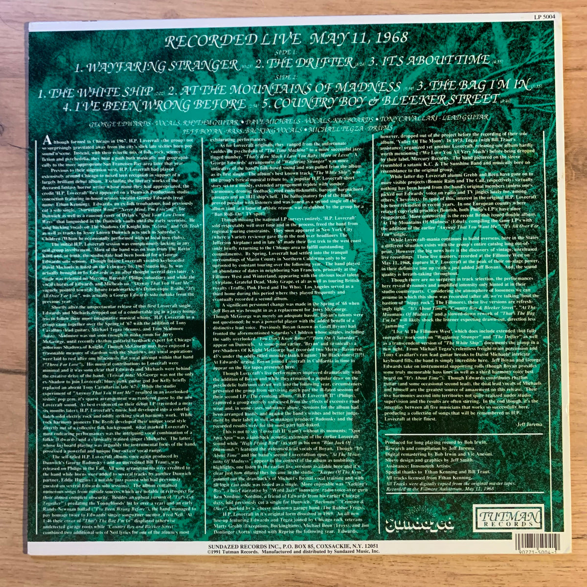 Pochette verso avec notes