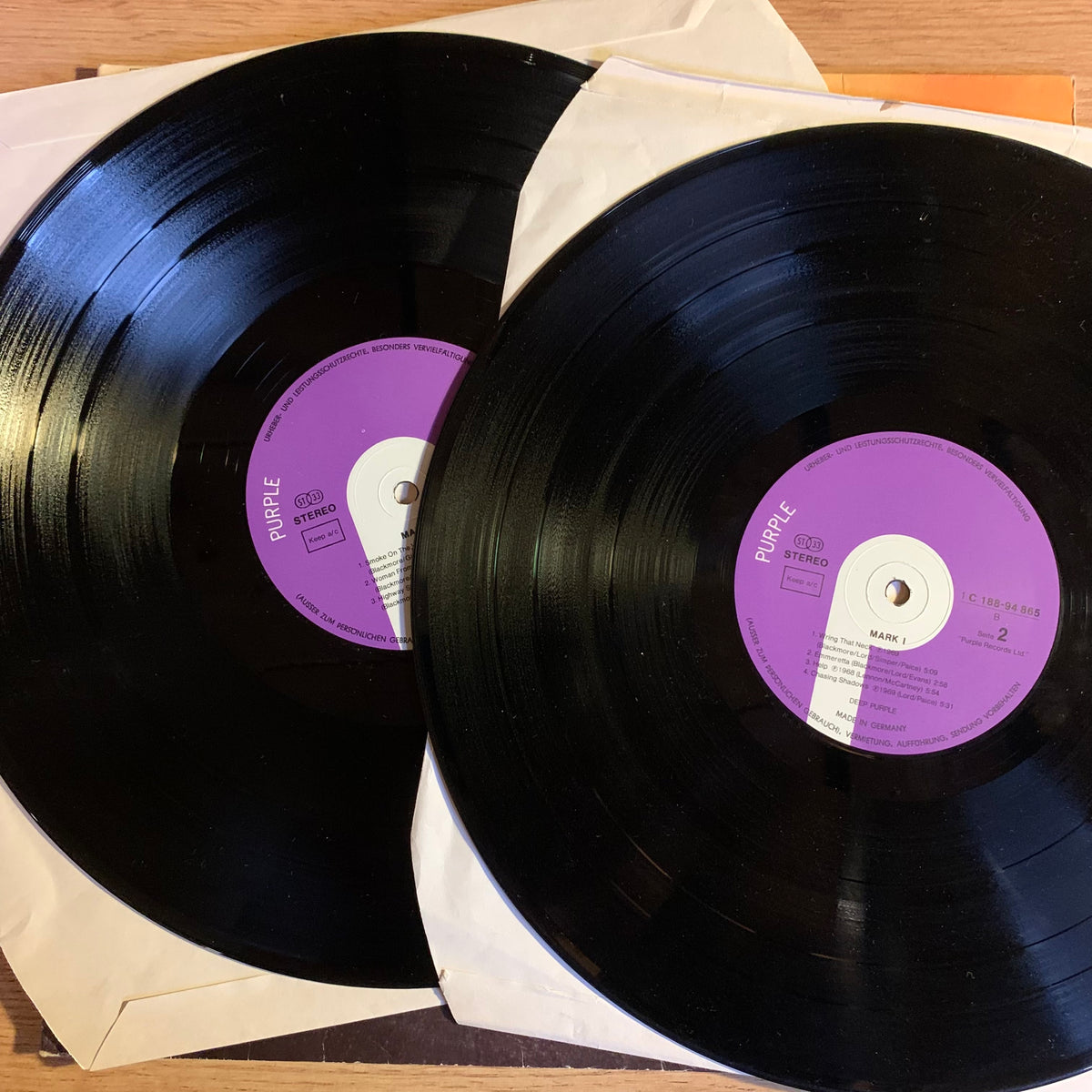 Deep Purple Mark I & II, les deux disques et sous-pochettes blanches
