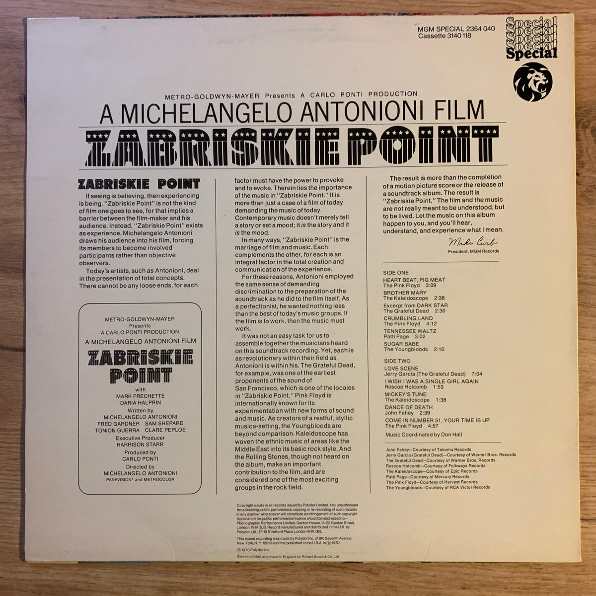 Zabriskie Point, pochette verso