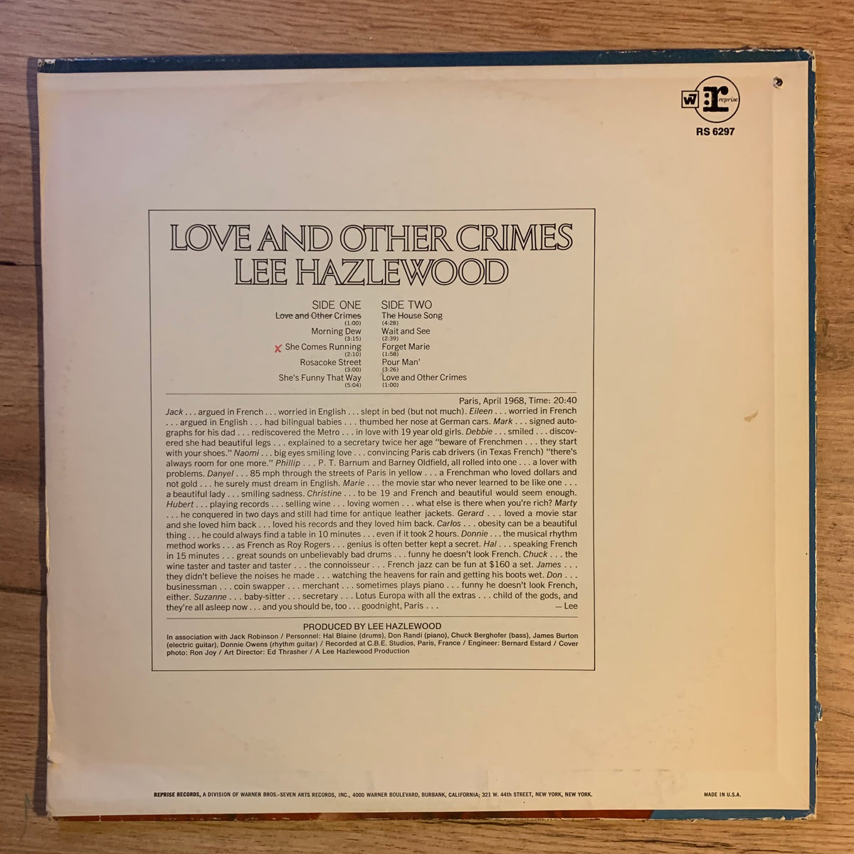 Lee Hazlewood – Love and Other Crimes, pochette verso