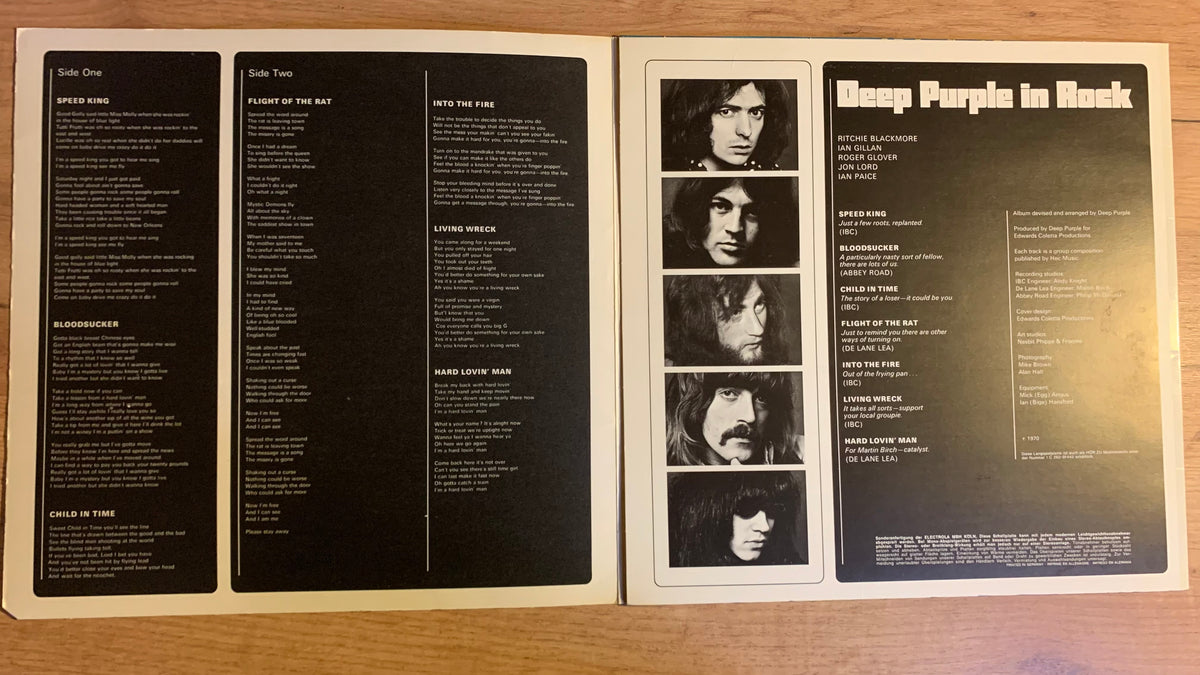 Deep Purple In Rock, intérieur de la pochette ouvrante