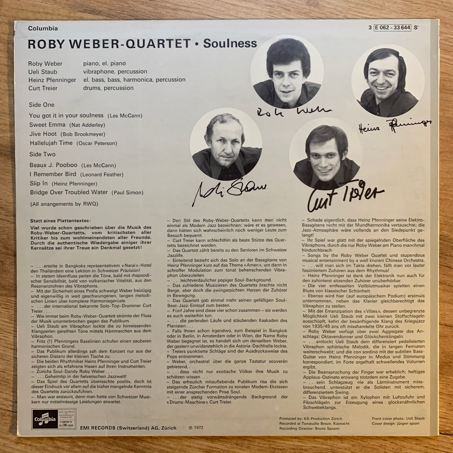 ROBY WEBER QUARTET - SOULNESS...OG SUI 1972...EX/EX