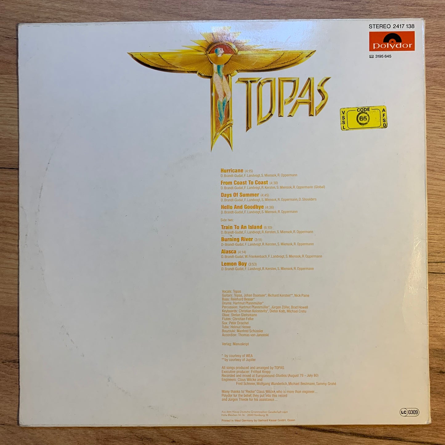 TOPAS - TOPAS...OG GER 1980...VG++/VG+
