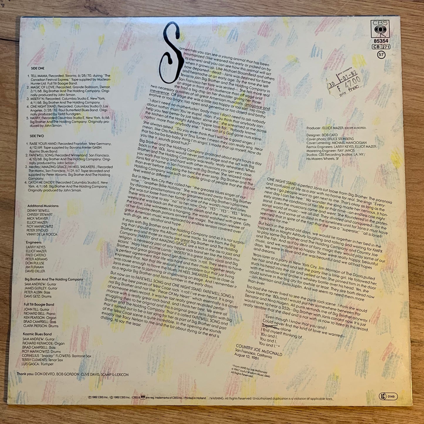 JANIS JOPLIN - FAREWELL SONG...OG EU 1982...EX/VG+