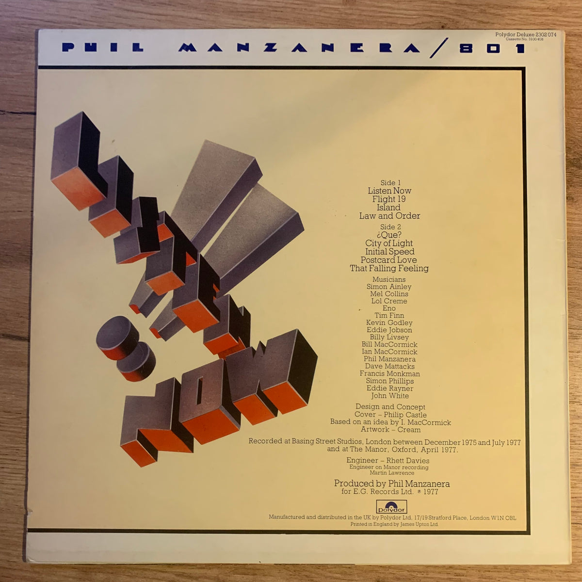 Phil Manzanera 801 Listen Now pochette verso