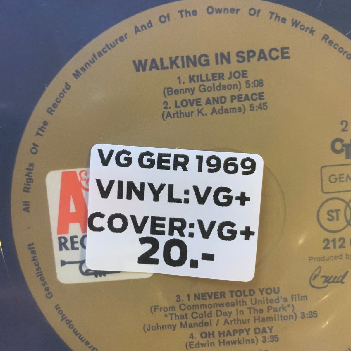 Quincy Jones Walking in Space - étiquette état VG+/VG+