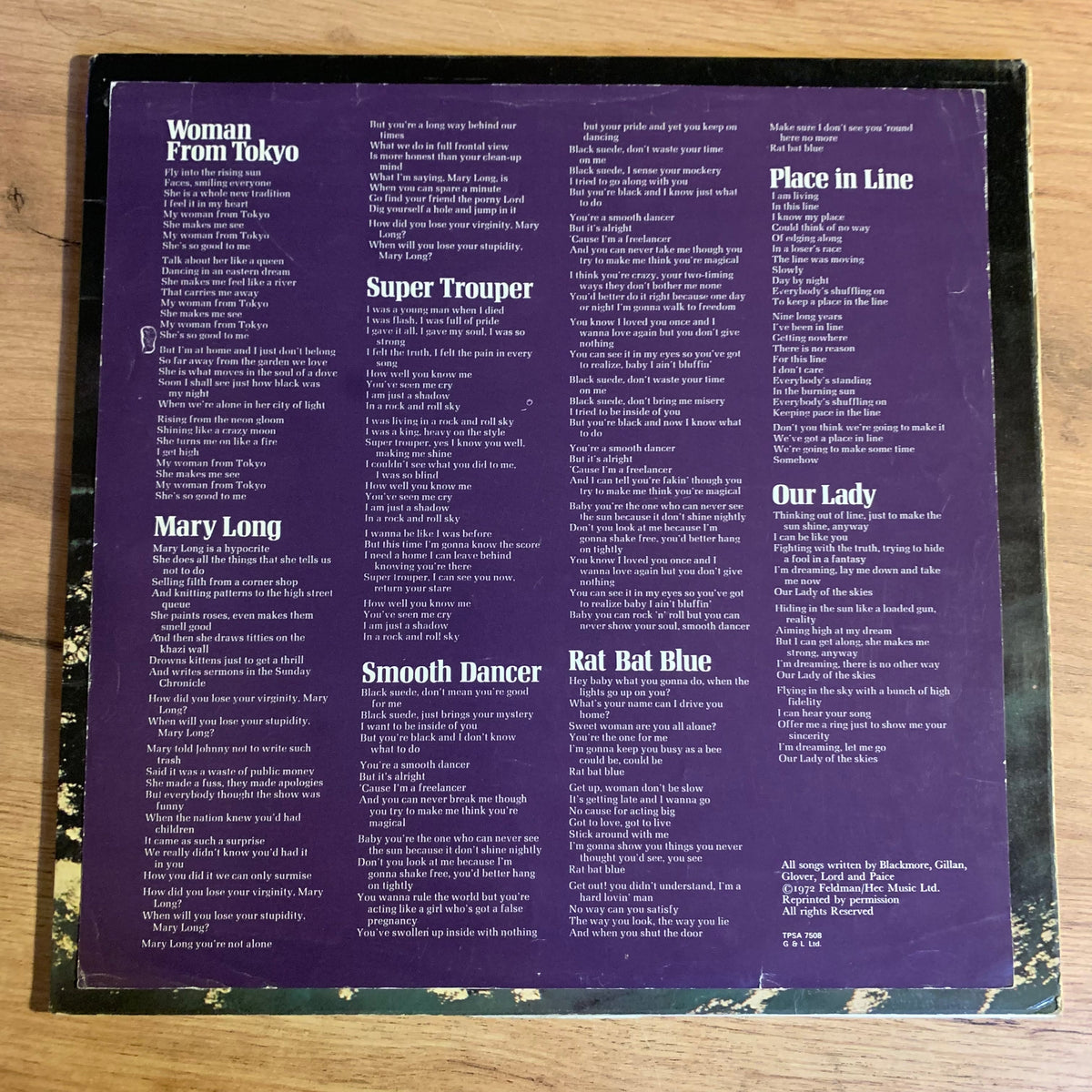 Deep Purple Who Do We Think We Are, insert violet avec paroles