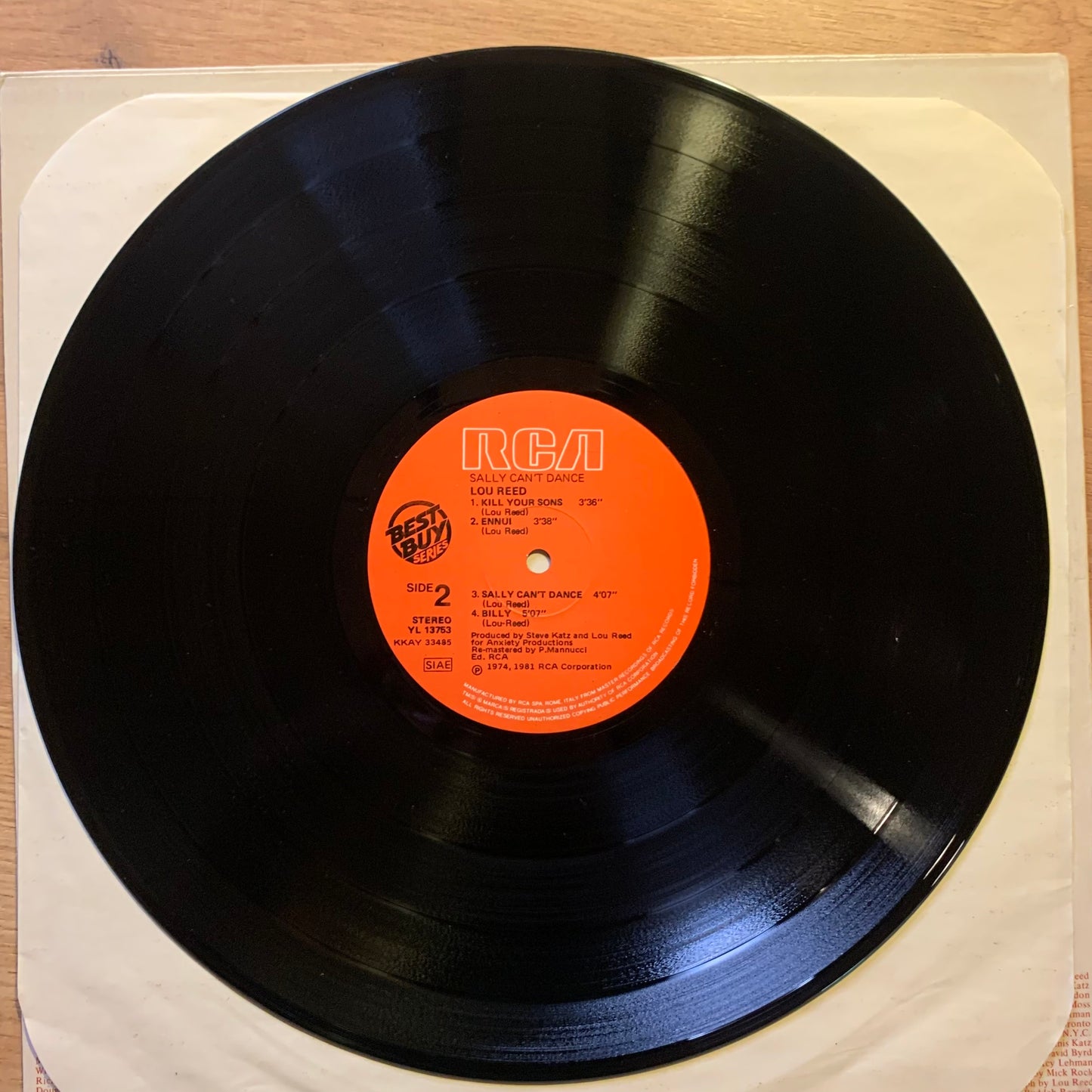 Lou Reed - Sally Can't Dance - Disque face 2