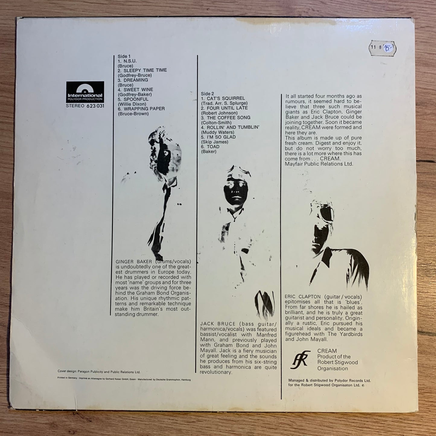 CREAM - FRESH CREAM...OG GER 1966...VG+/VG